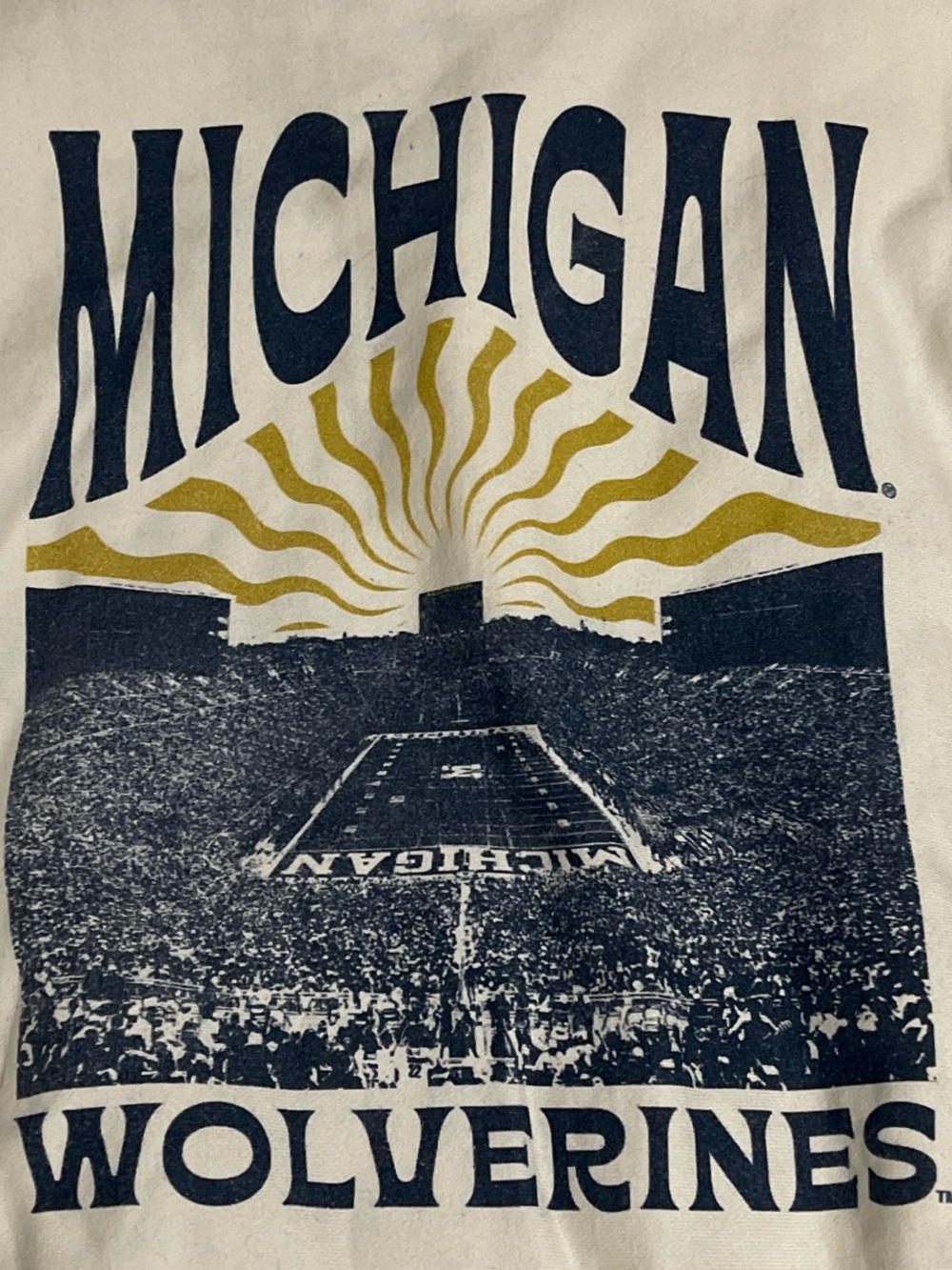 Michigan Wolverines cream and Navy Graphic Home Games crewneck